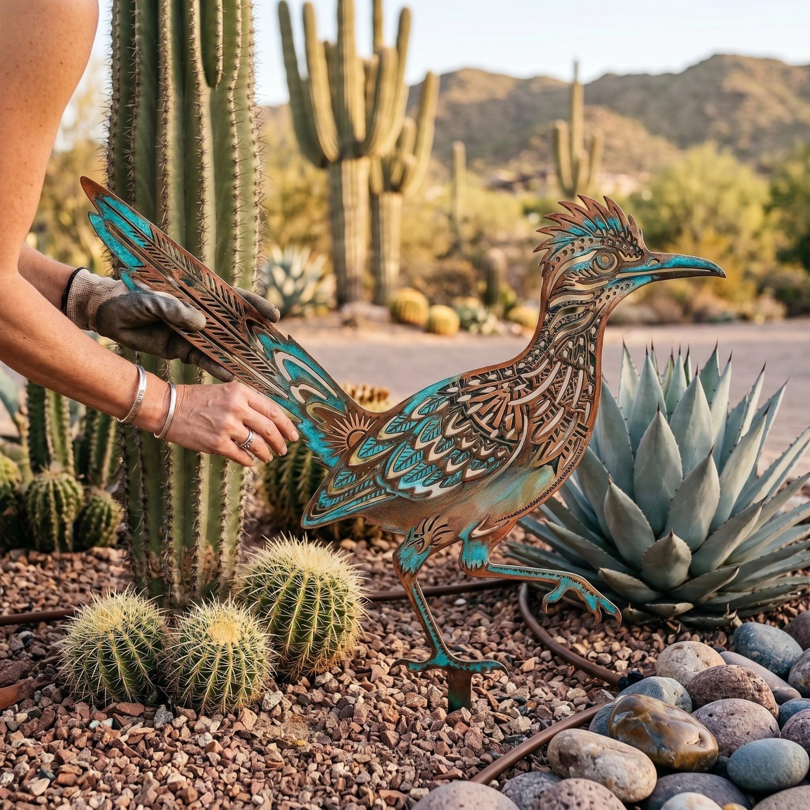 Roadrunner Garden Stake, Metal Yard Art, Southwestern Desert Decor,Bird Lawn Art