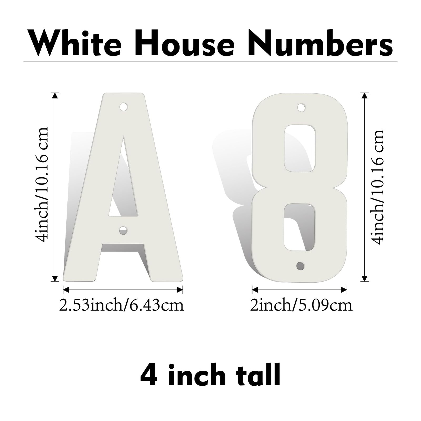 4 Inch White Metal Letters, Modern House Numbers for Outside, White Door Mail…