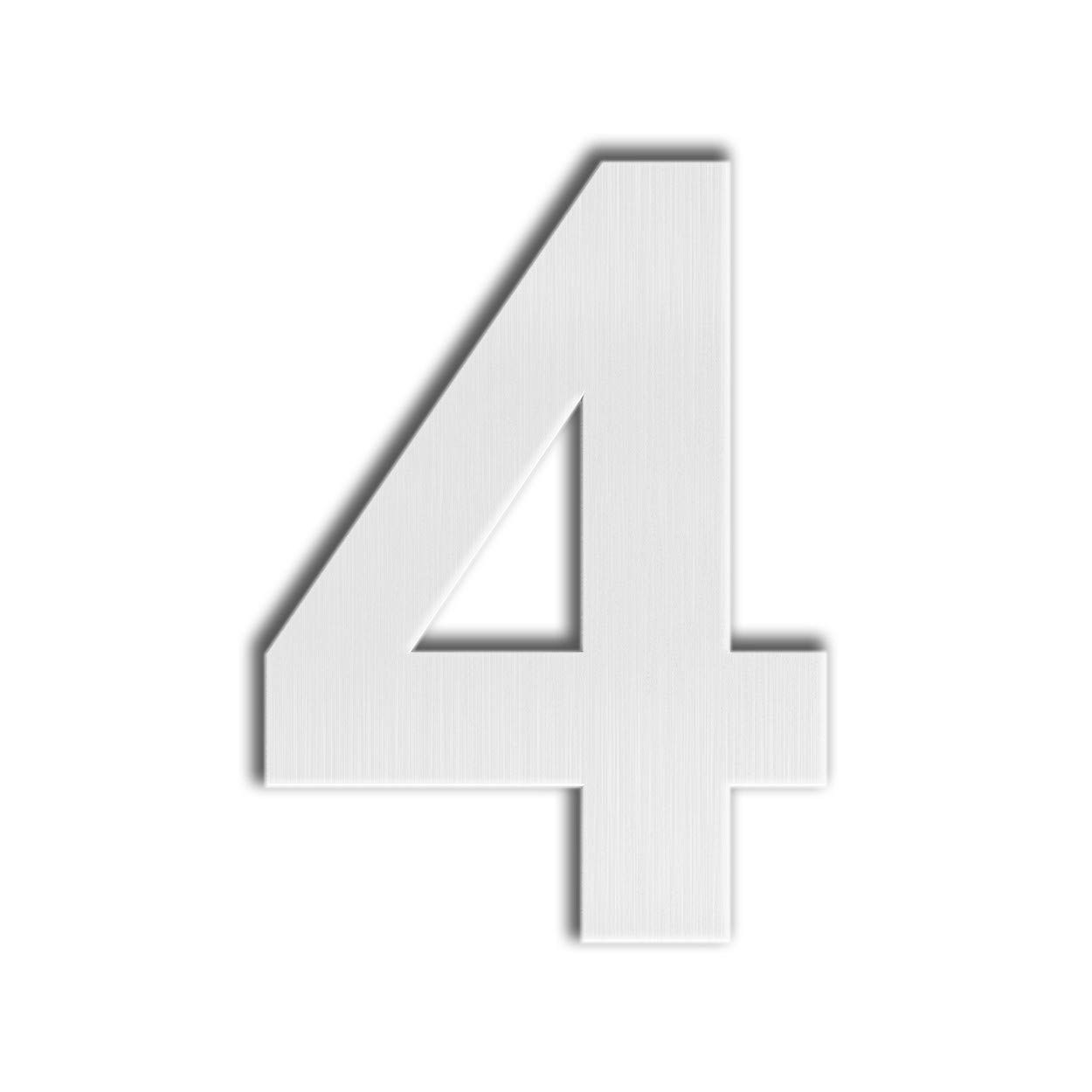 Large 8 Inch Brushed Stainless Steel Modern House Number 4 Floating Appearance
