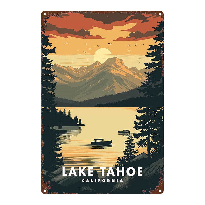 2D Flat, 1pc, Metal Sign, Lake Tahoe California, Home, Garden, Farmhouse