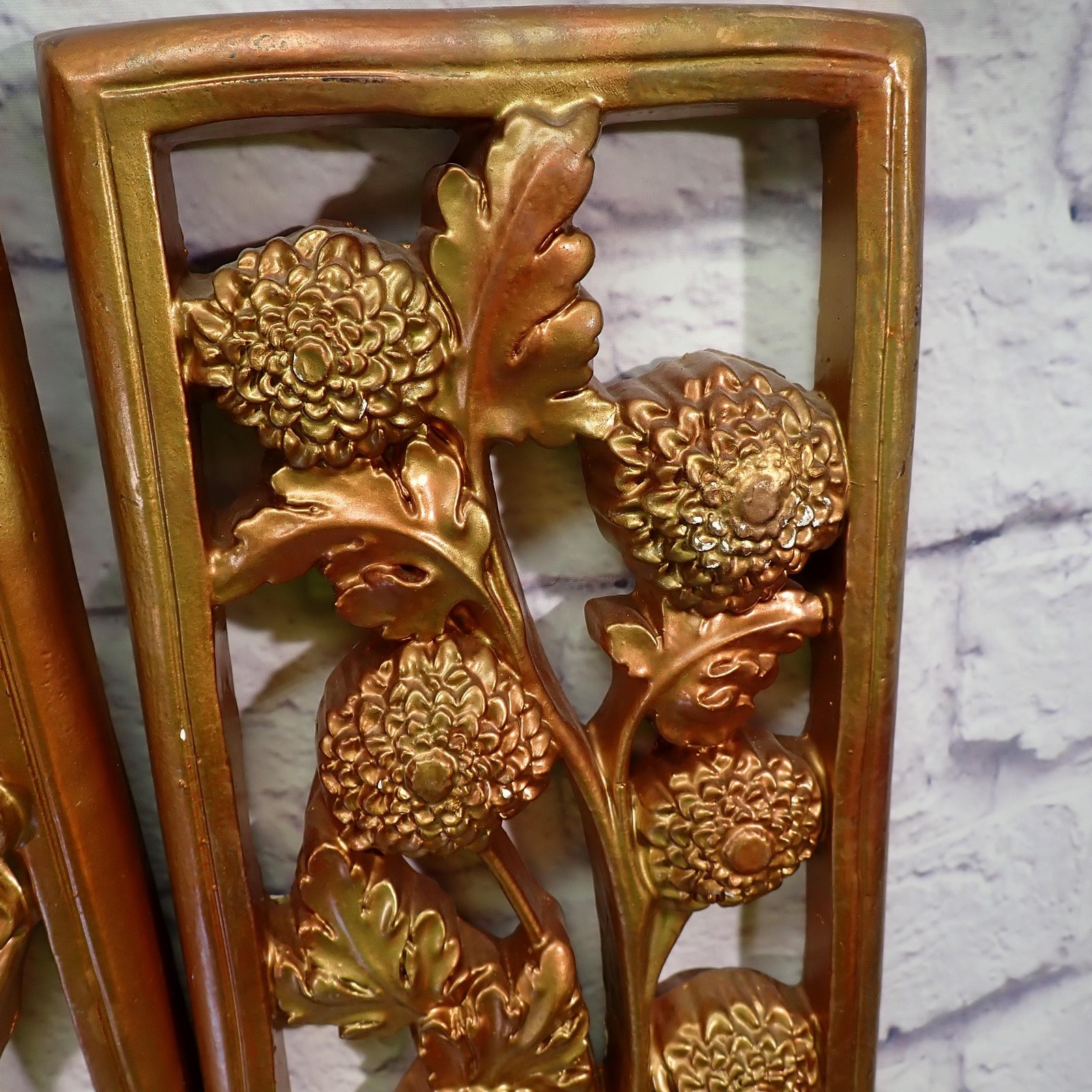 Vintage Handmade Gold Floral mcm panel Set 4 Seasons Rectangular Large Decor