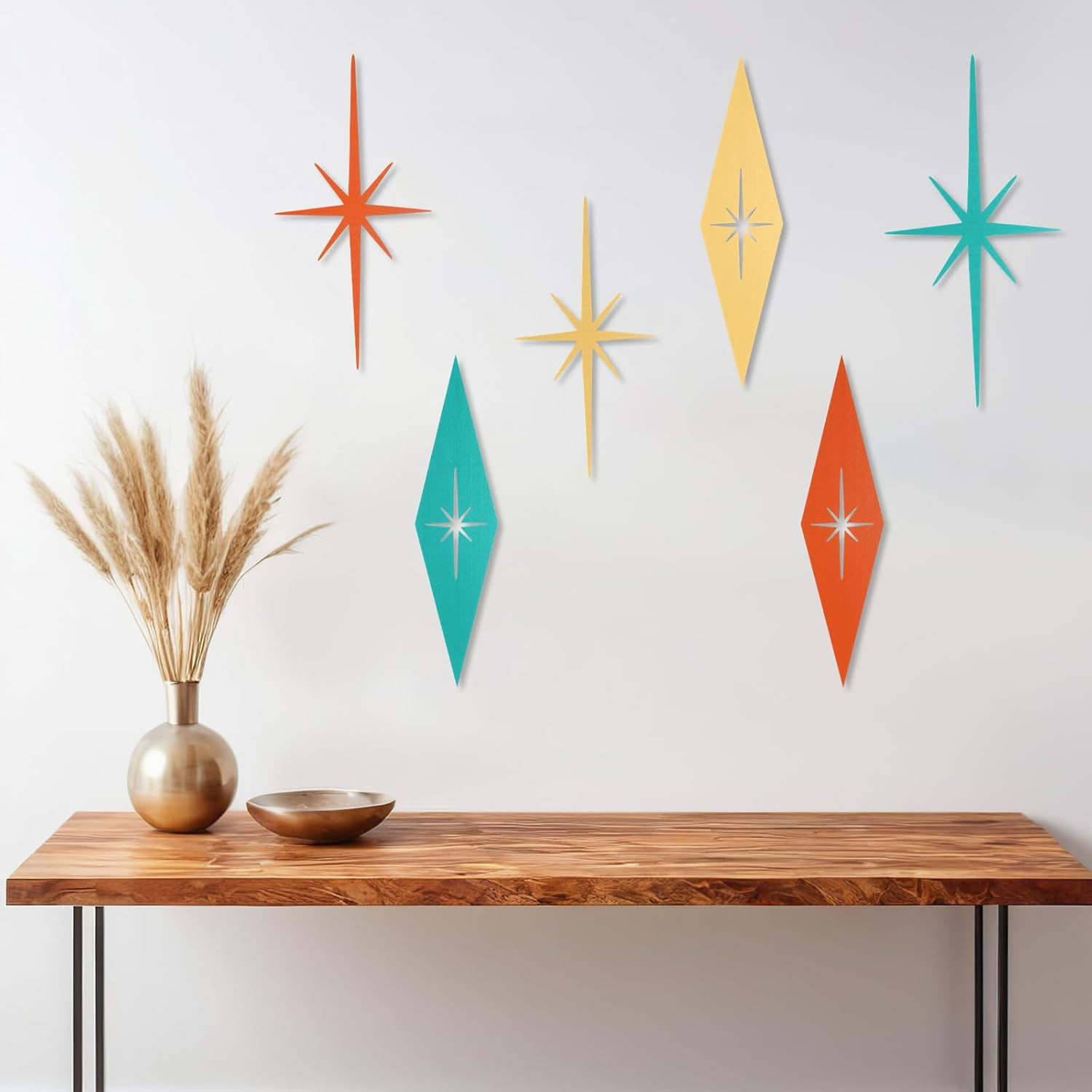 Otoolling 6 Pcs Starburst Modern Mid Century Wall Art Cast Iron Retro 3D 8 Point