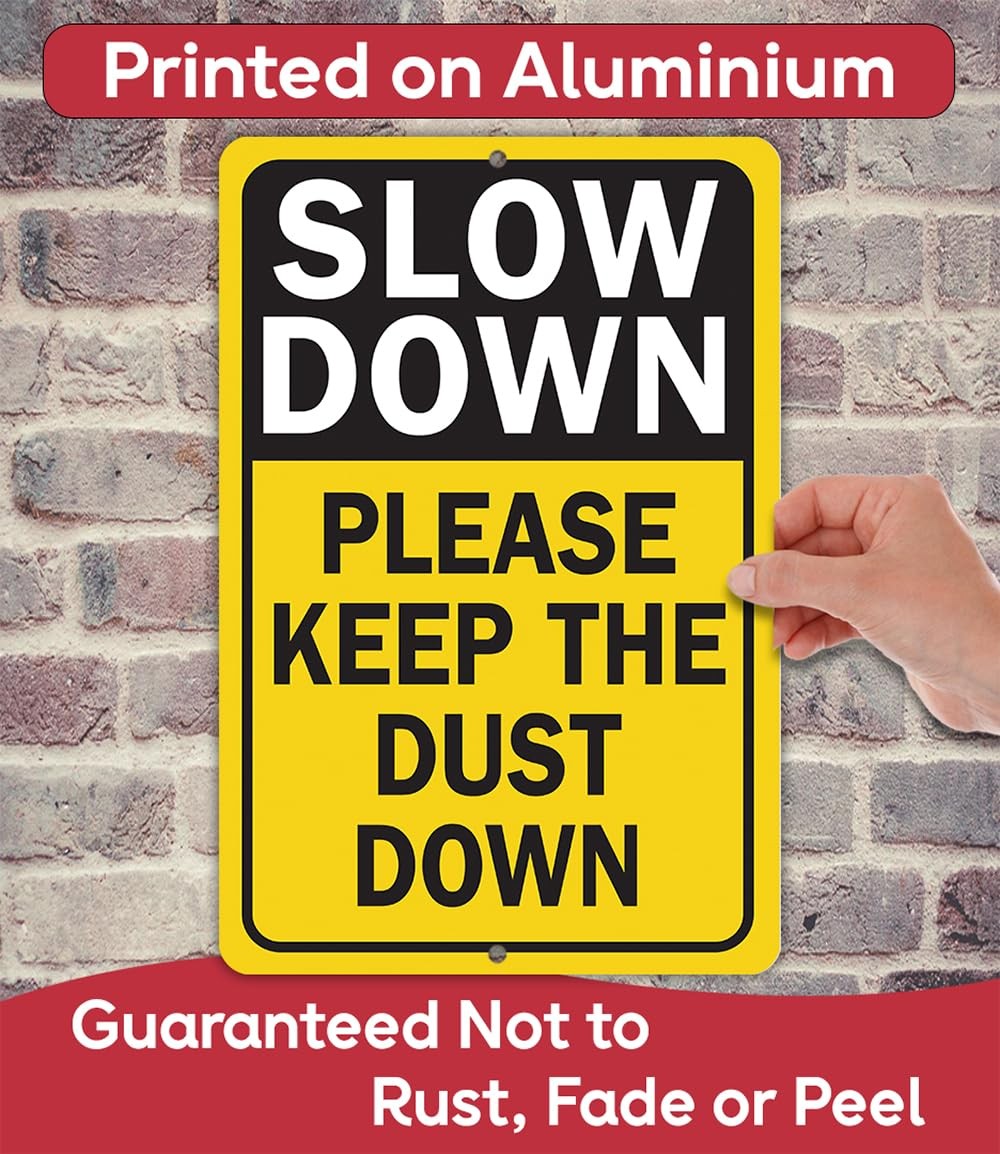 Please Slow Down Metal Sign Road Safety Driveway Street Dust Control Decor
