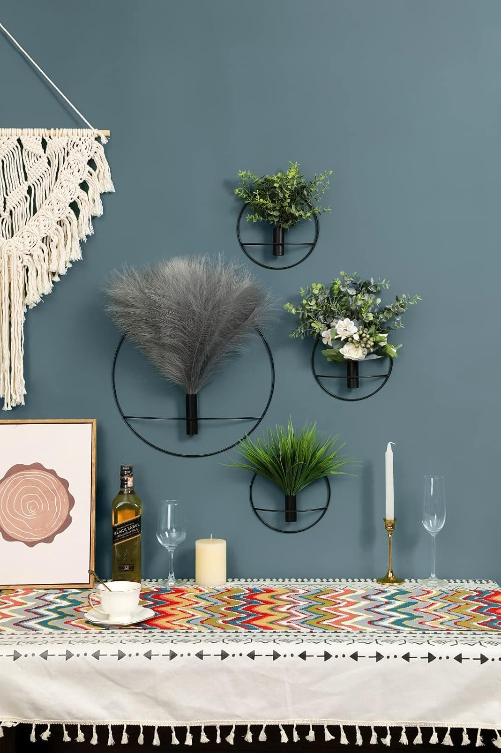 Boho Wall Decor, Wall-Mounted Metal Art, Hanging Artificial Pampas Display, Livi