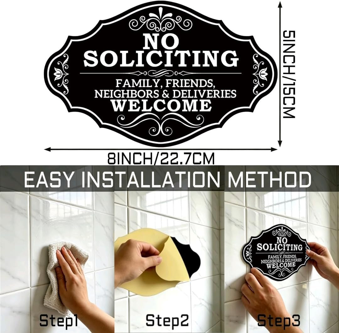 No Soliciting Sign Family Friends and Neighbors Welcome Front Door Sign, Funn…