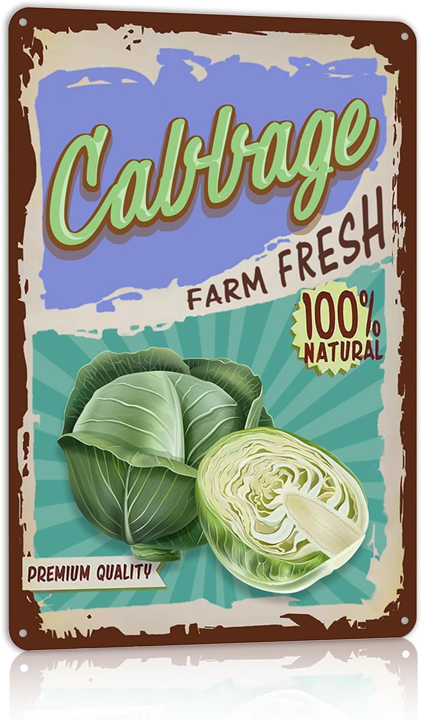 Vintage Vegetable Purple Cabbage Metal Tin Signs Wall Decor for Kitchen Garden F