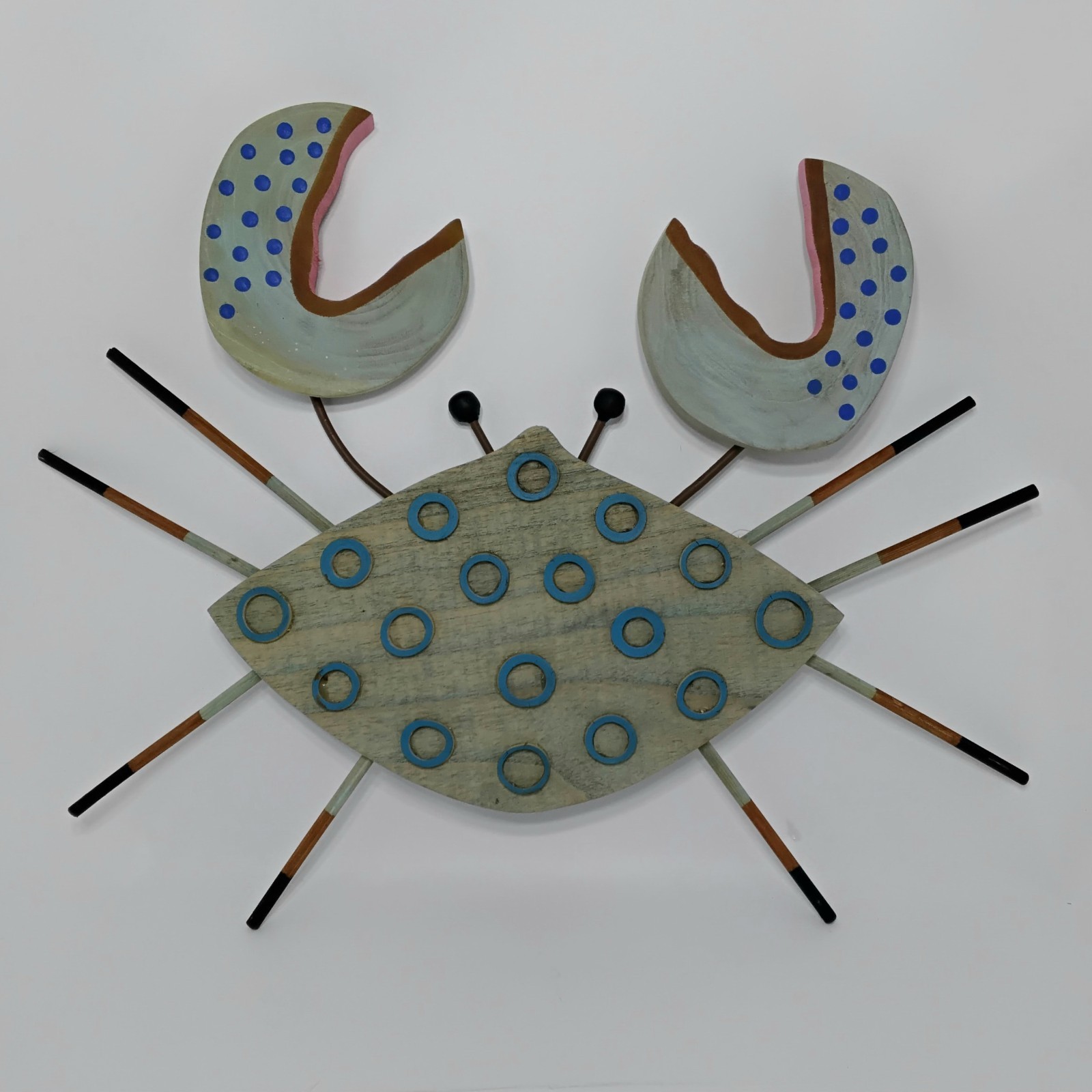 Upcycled Large Blue Crab Made From Beach Wood Debris Handpainted & Ready To Hang
