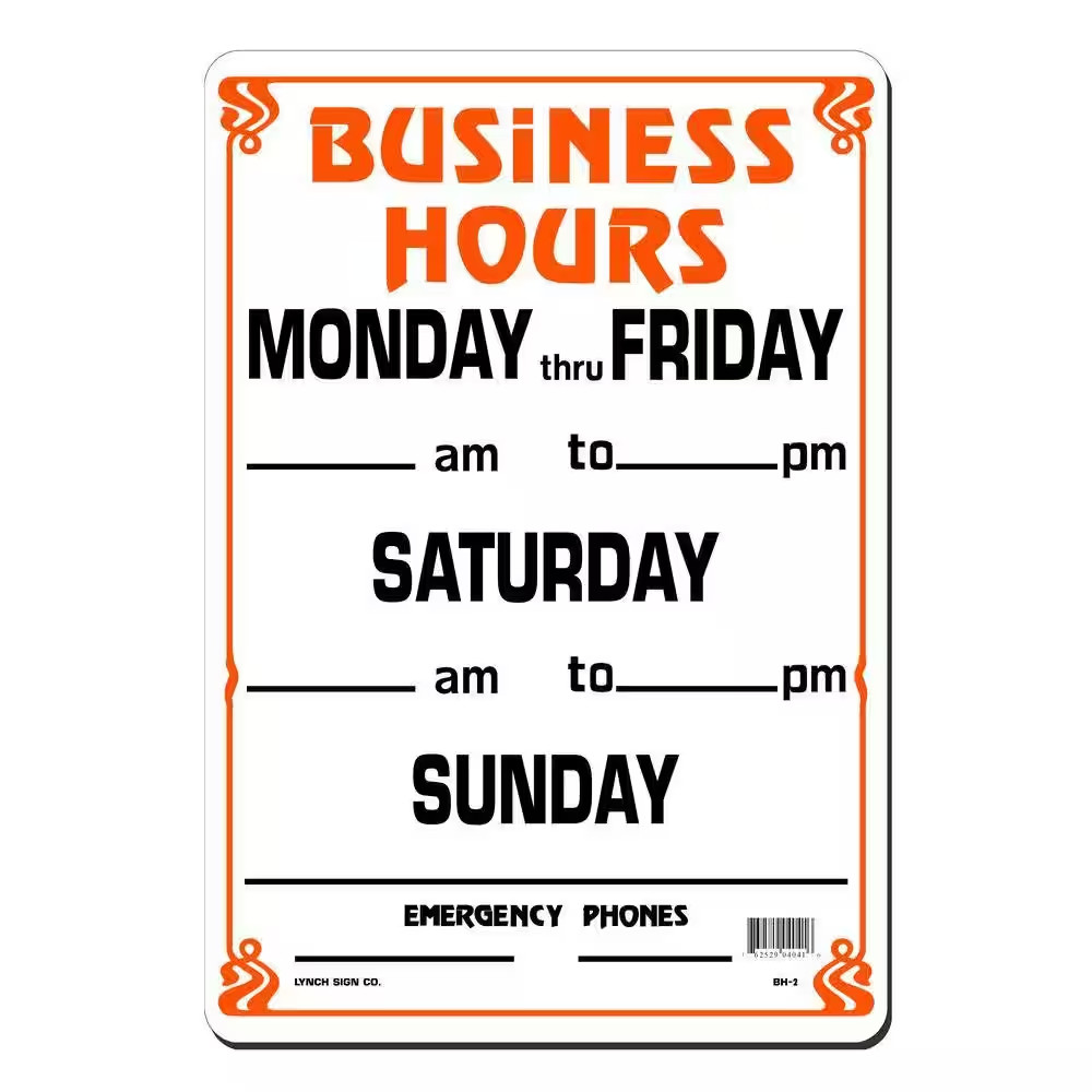 10 In. X 14 In. Business Hours Weekly Sign Printed on More Durable, Thicker, Lon