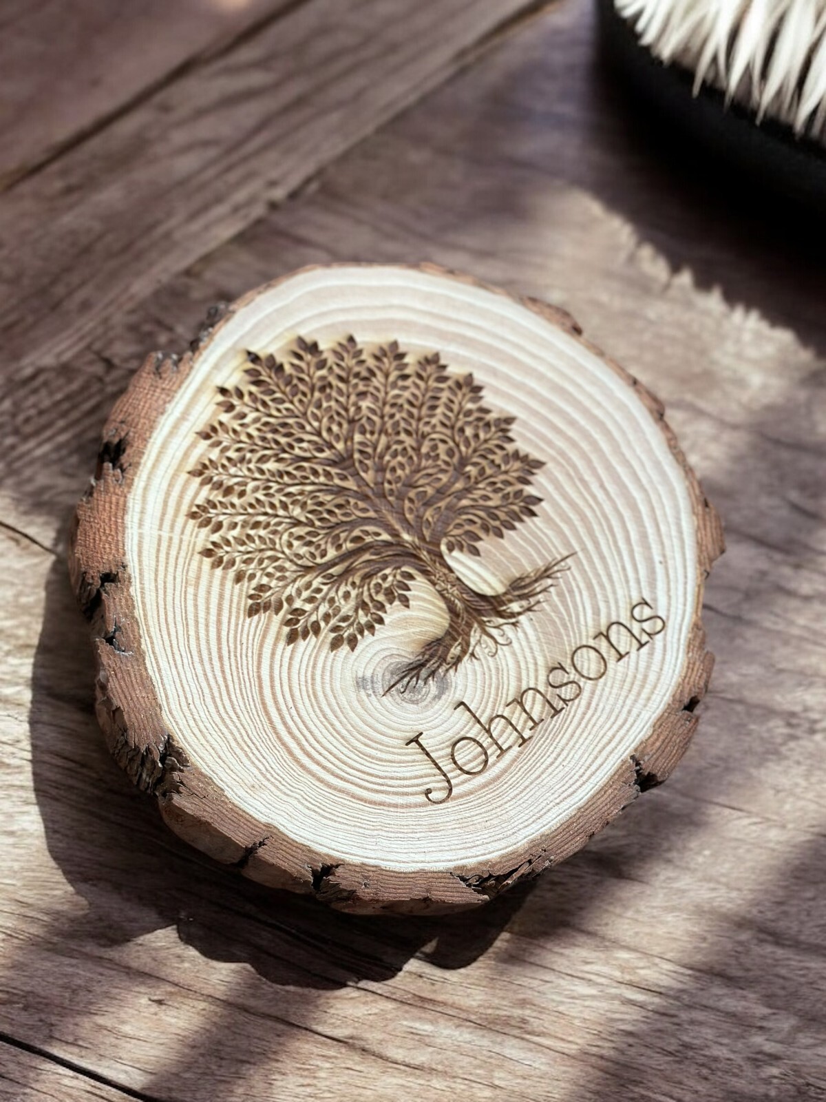 Personalized Family Tree Log Rooted in Love Engraved Wood Wedding Gift Jubilee