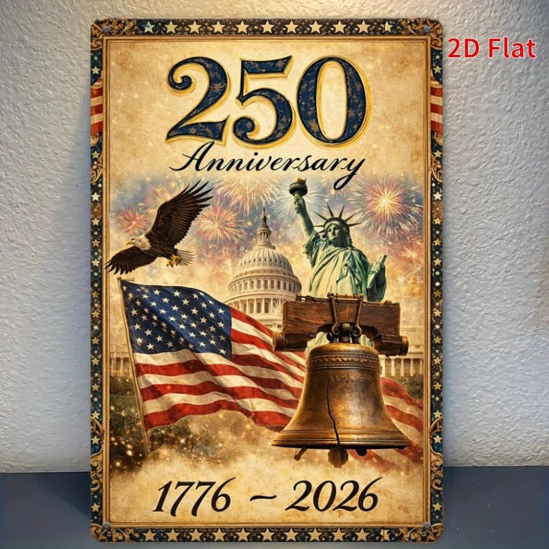 Vintage 250th Anniversary 1776-2026 USA Flag Metal Sign Patriotic Wall Decor