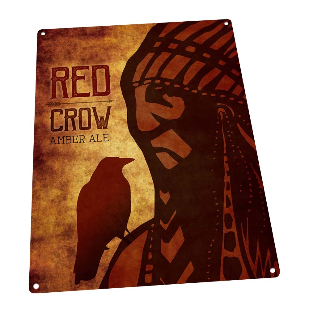 Red Crow Ale Metal Sign; Wall Decor for Studio or Office