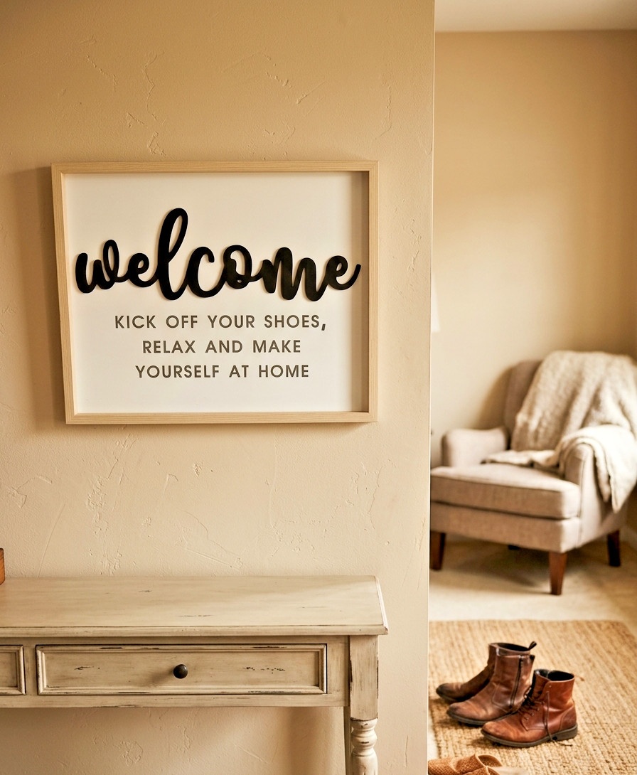 Welcome Sign Farmhouse Wall Decor 20×16 Framed Entryway Kick Off Your Shoes