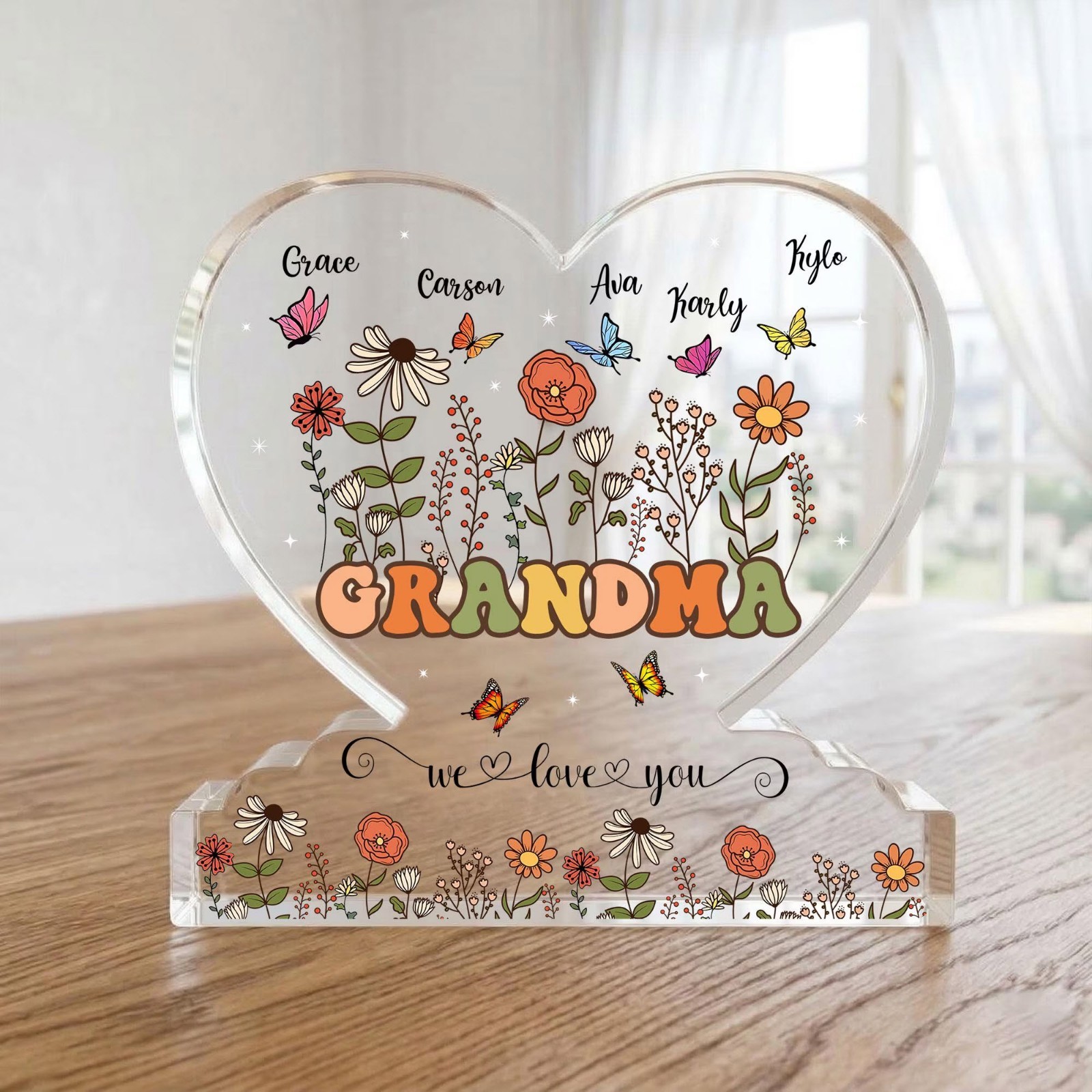 Custom Grandma Name Sign Acrylic Plaque Personalized Grandkids Butterfly Gift