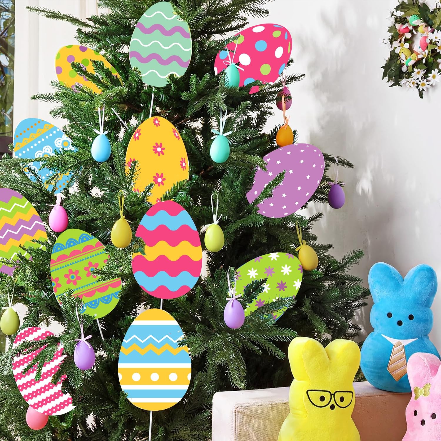 Colorful Easter Egg Decorations Lawn Yard Signs Stakes 5.7×7.9 Inch 12 PCS PP