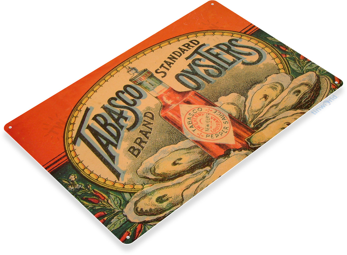 TIN SIGN Tabasco Oysters Tin Metal Sign Hot Sauce Spice Kitchen Decor B203