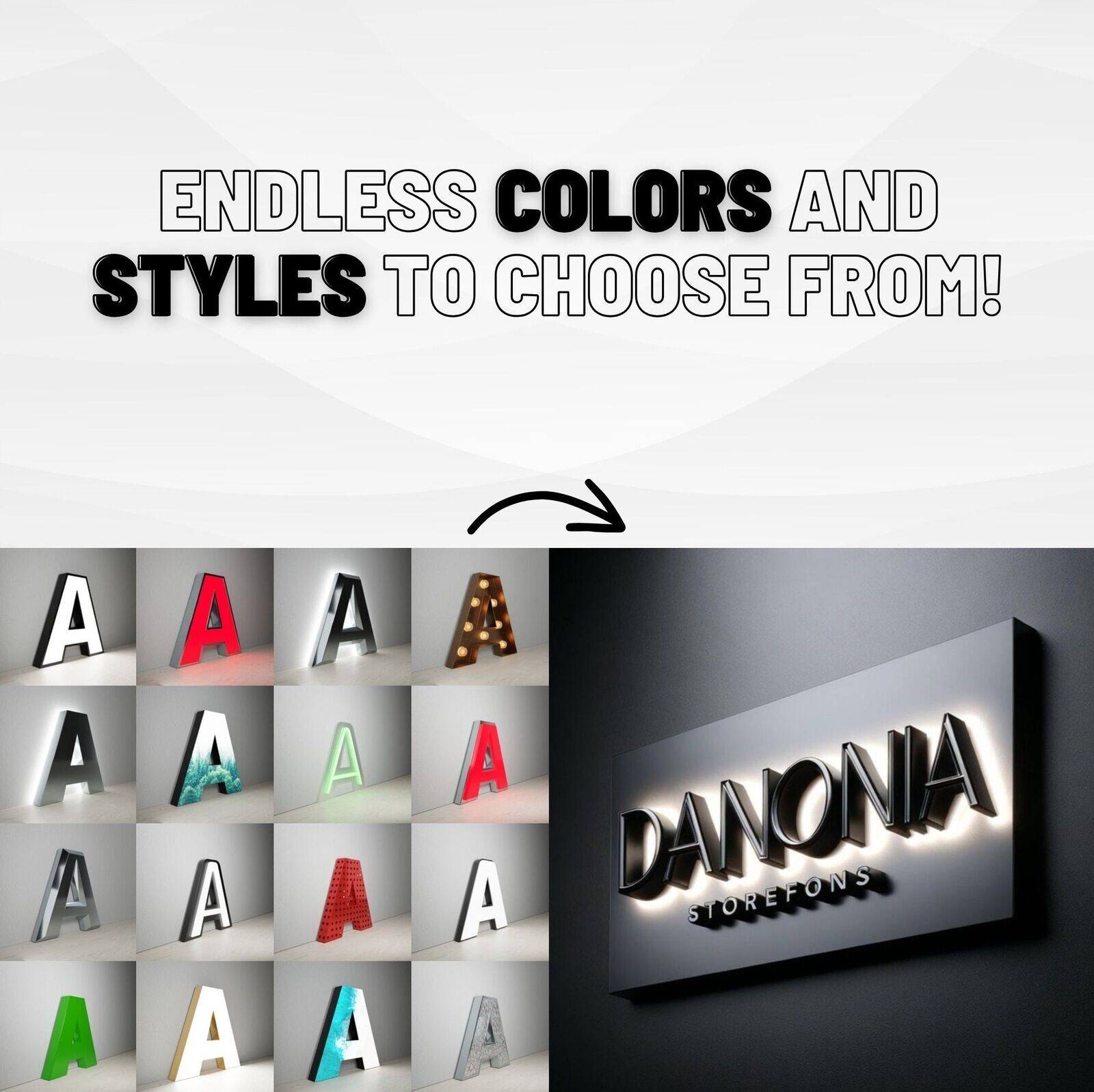 Custom 3D Channel Letters Sign LED Frontlit Storefront & Indoor/Outdoor Signage
