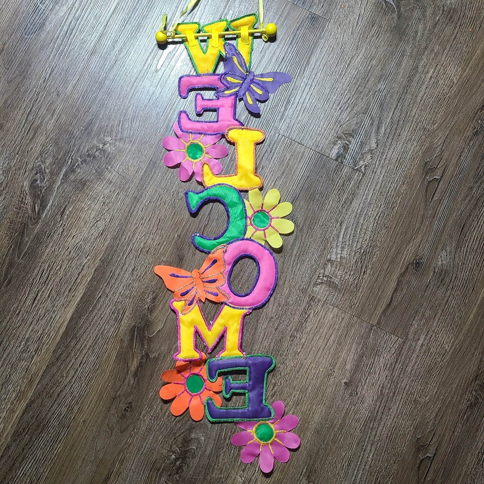 Welcome Spring Summer Door Wall Hanging Floral Butterfly Decor Colorful