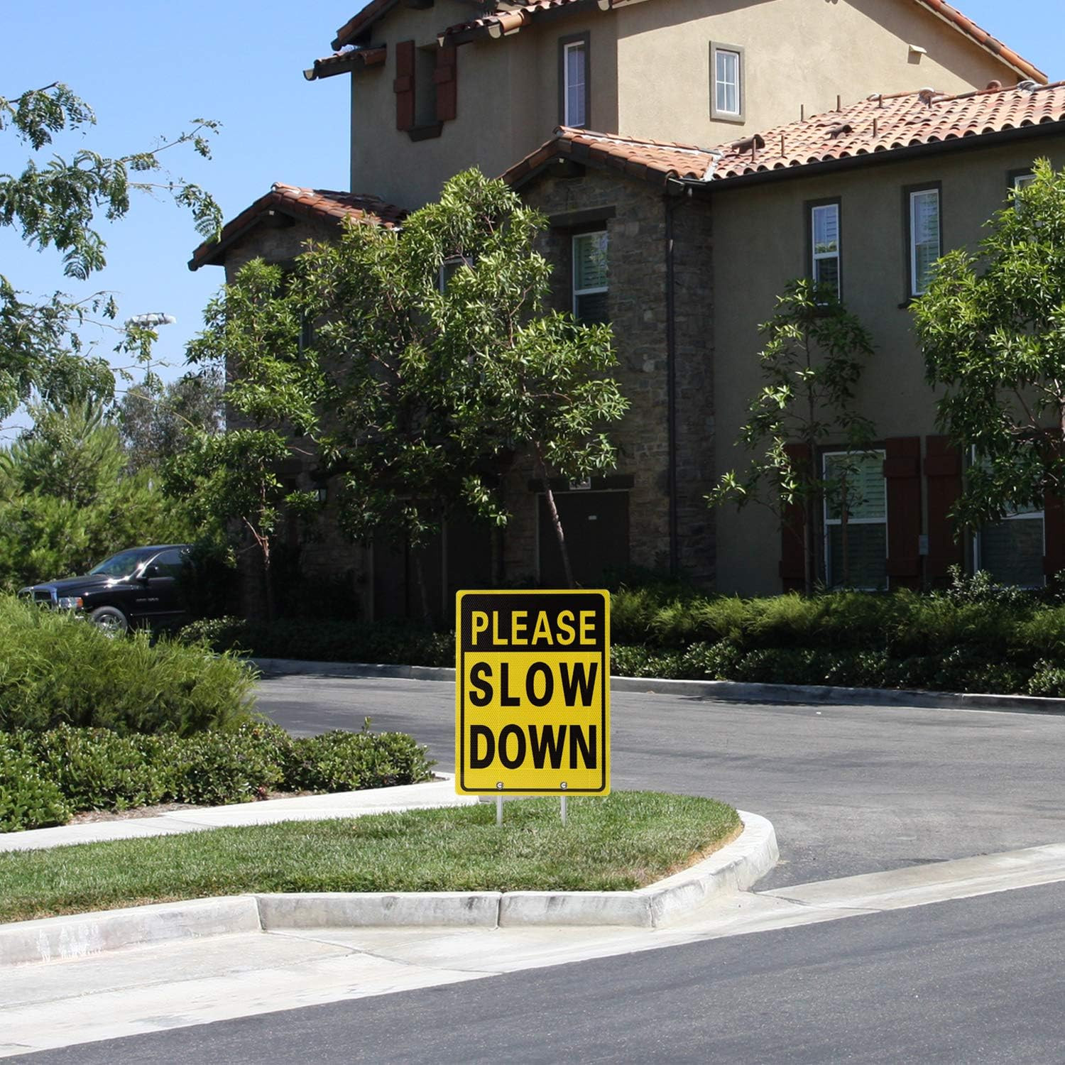 Kichwit Please Slow down Sign, 16 Inch X 12 Inch/28 Inch High, Double Sided Alum