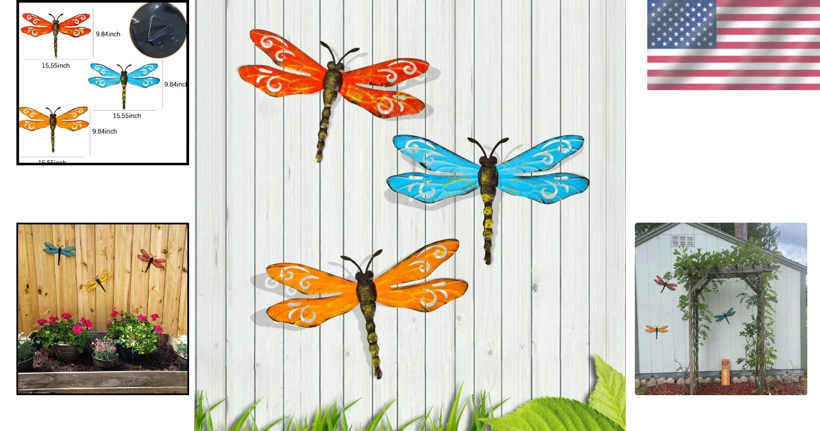 Gold Powder Finish Iron Dragonfly Decor – Set of 3