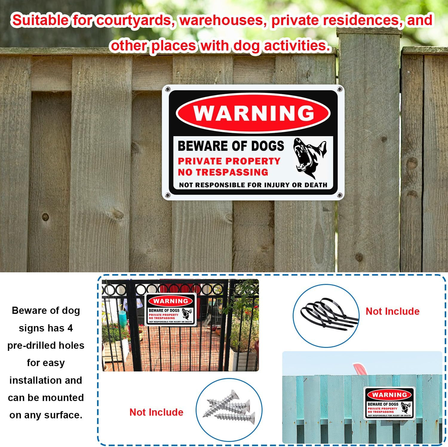 3 Pack Beware of Dog Sign 10X7 Inch Private Property No Trespassing Signs Rust F