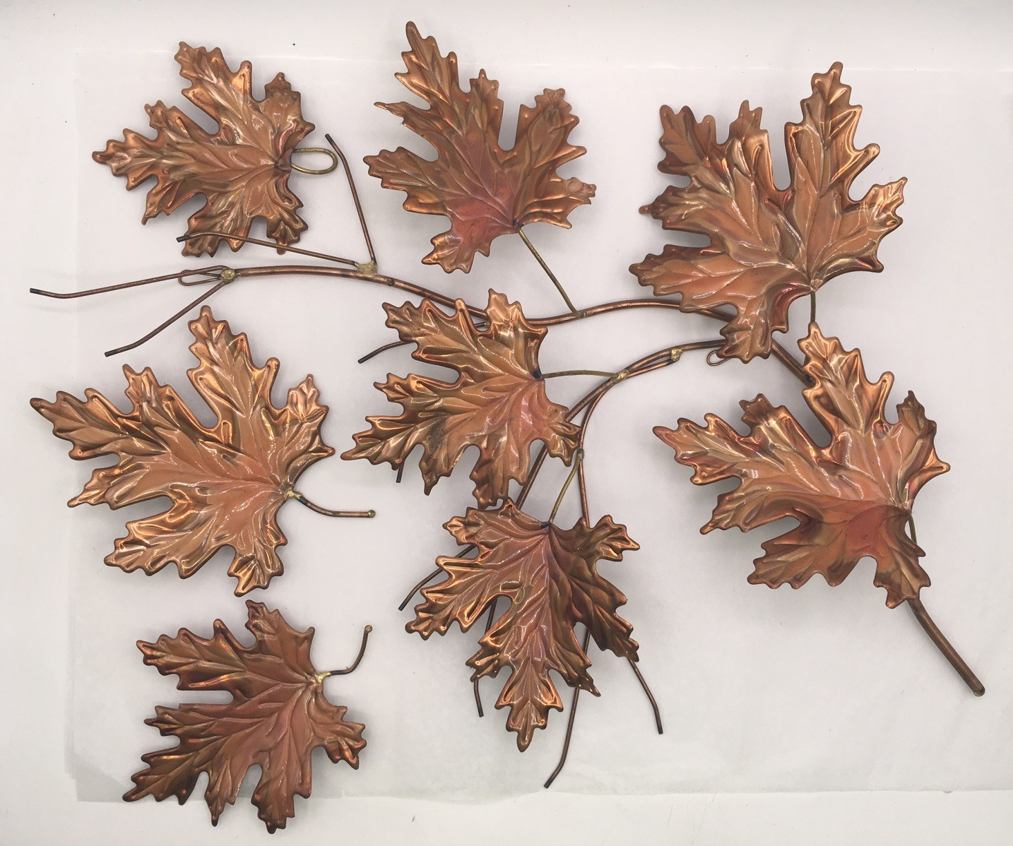 Vtg Mid Century 18” Copper/Brass Maple Leaf Branch Metal Wall Sculpture Art