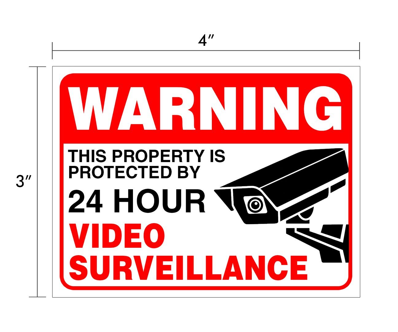 (Set of 6) Warning – 24 HR Video Surveillance Sticker- 3″ x 4″ – Durable Self…