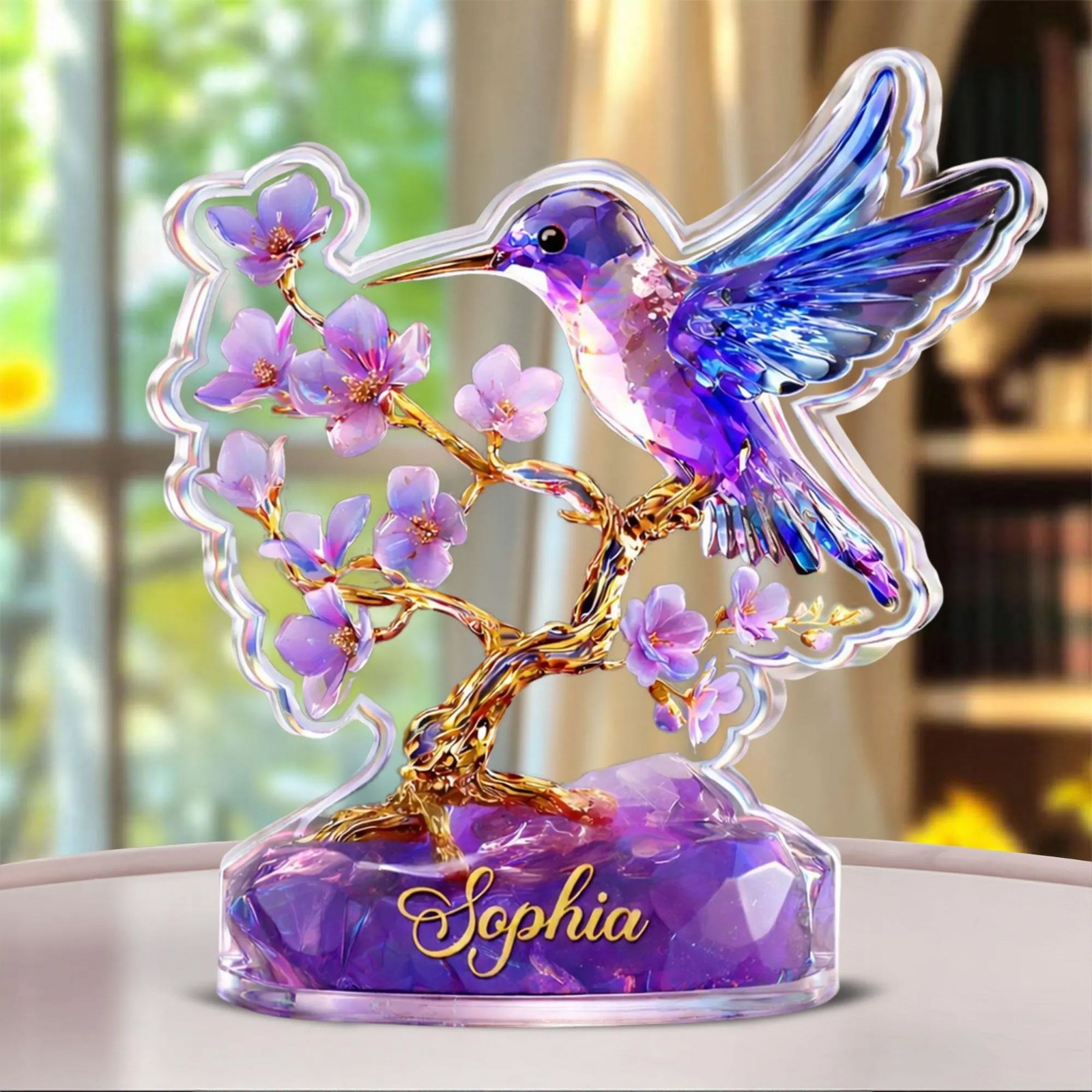 Personalized Hummingbird Acrylic Block Elegant Desk Decor Mother’s Day Gift