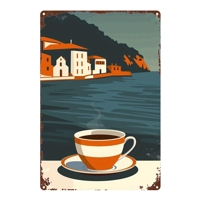 Square Metal Mediterranean Style Cup Art Sign, 8×12 Inches