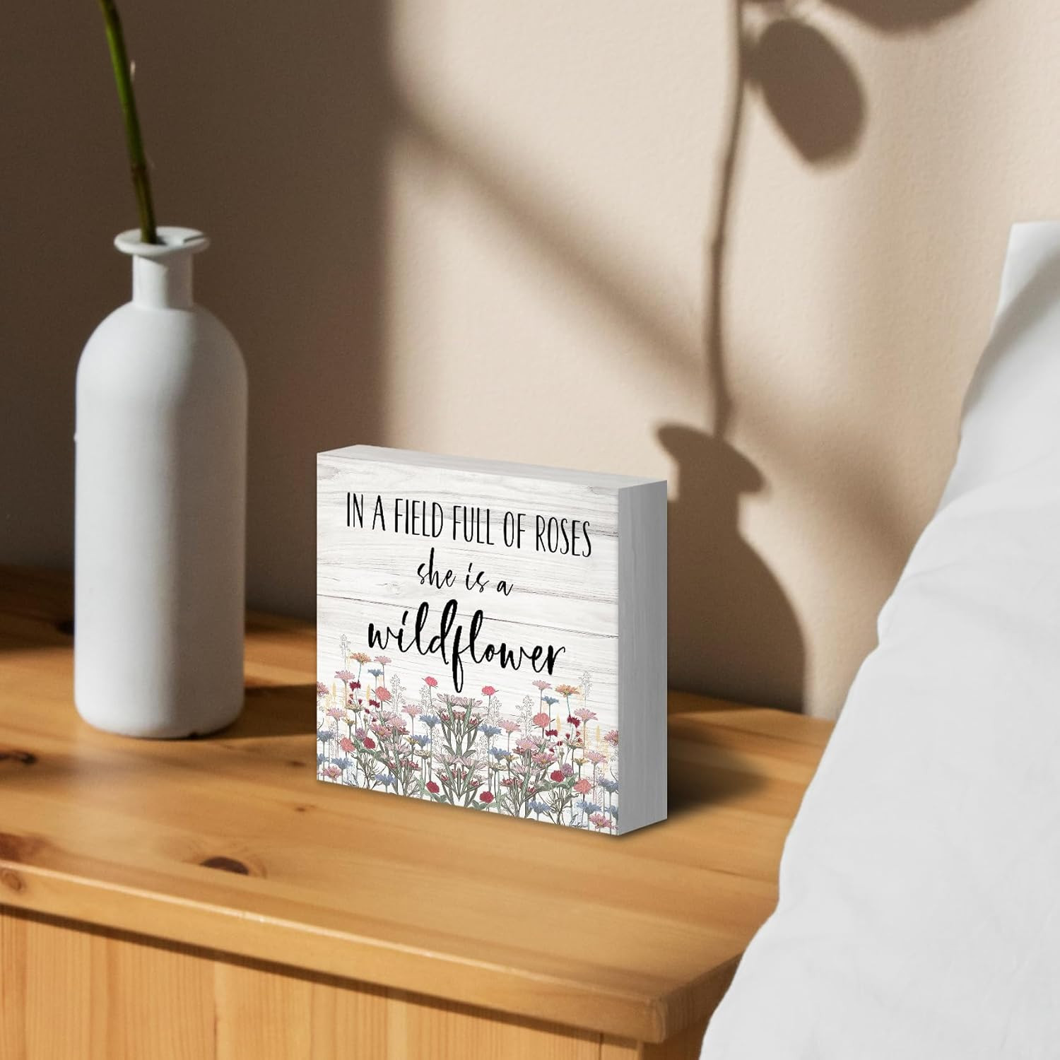 Baby Girl Nursery Botanical Floral Wood Box Sign Desk Decor, in a Field of Roses