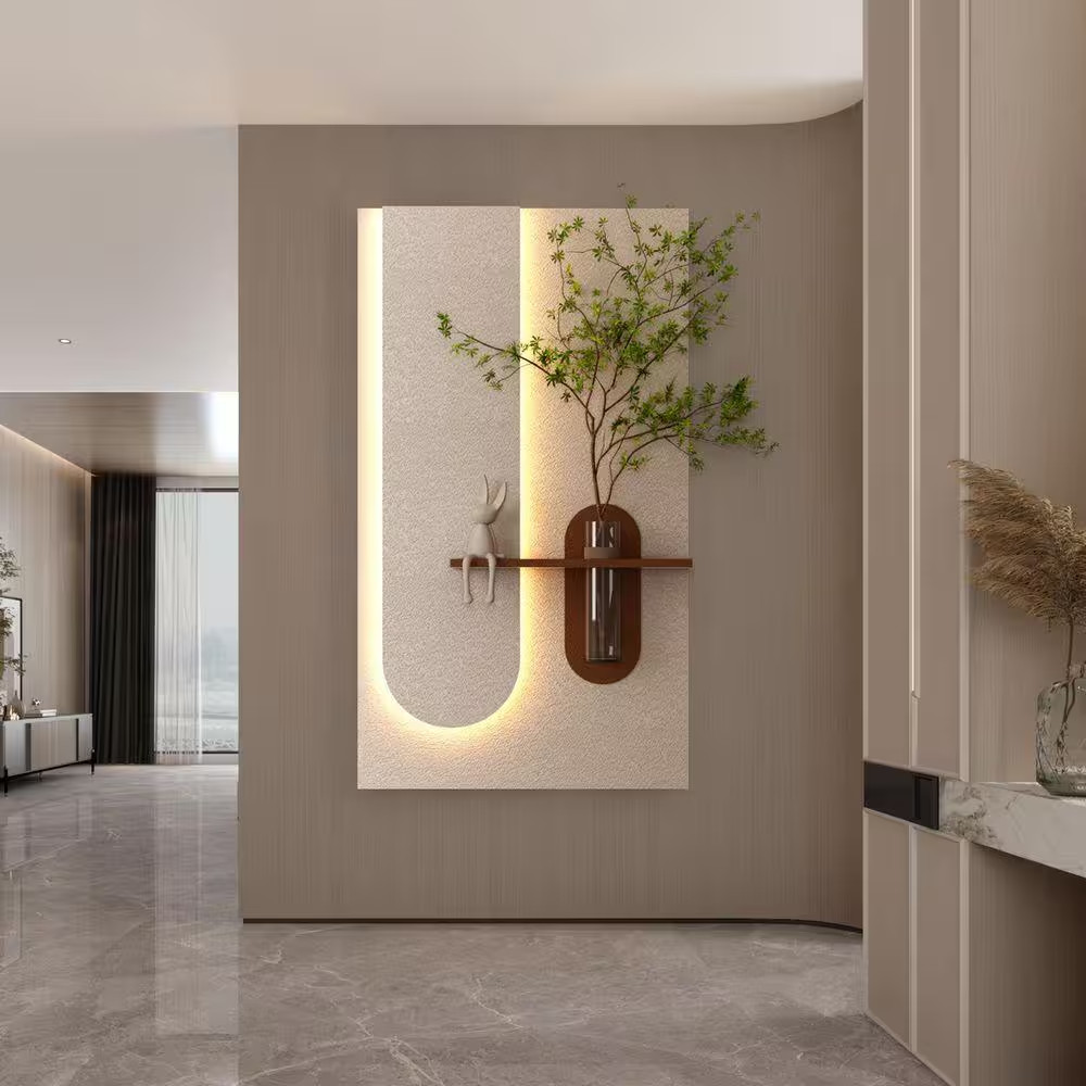 41 In. X 24 In. Light Coffee 3D Art Sculpture Wall Decor with Faux Plant Glass V