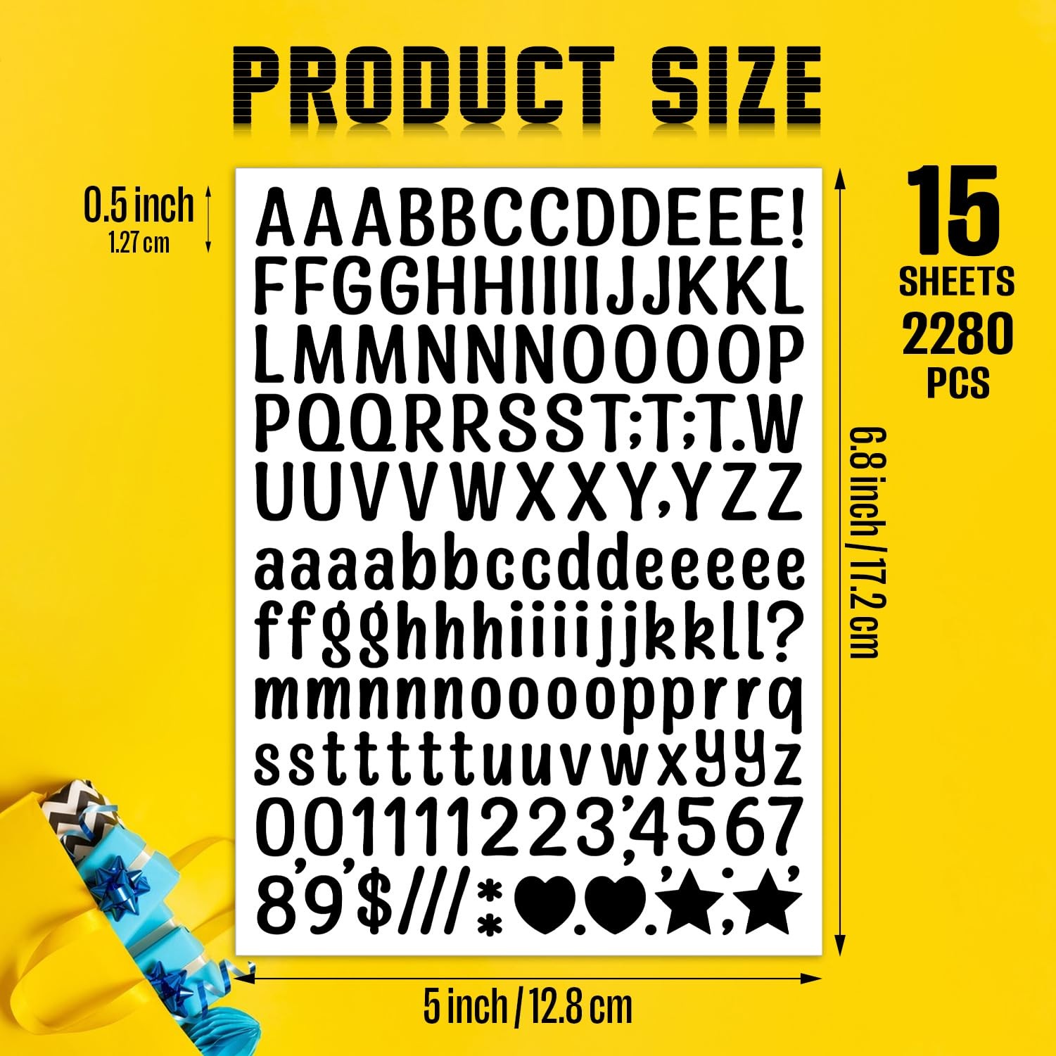 15 Sheet Small Letter Stickers – 1/2 Inch Black Vinyl Self Adhesive Alphabet Num