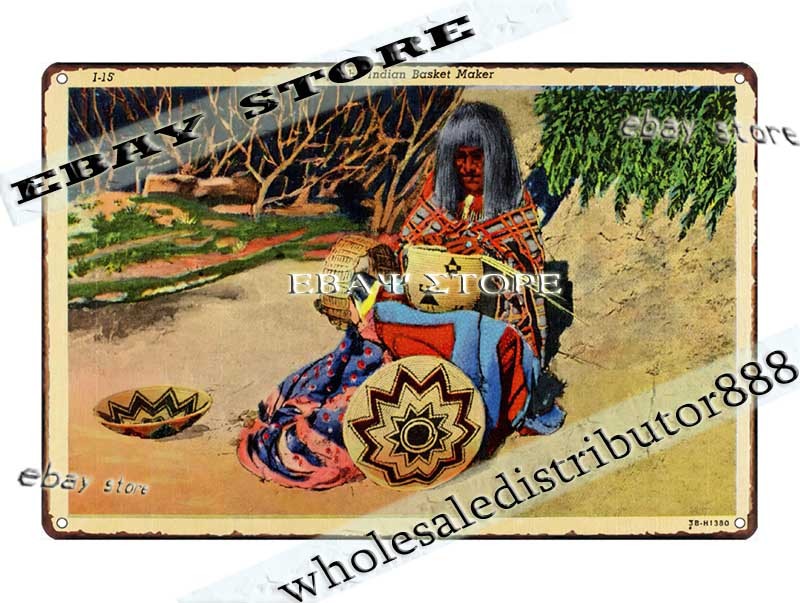 Tin Sign 1943 Apache Indian Basket Maker Native American Art home wall decor