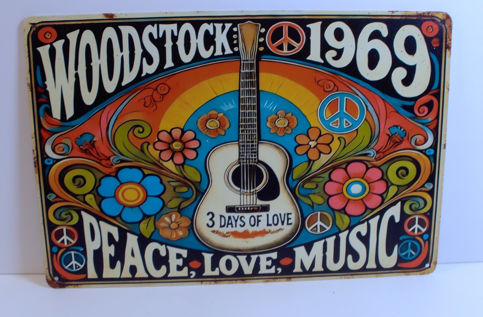 Woodstock 1969 Metal Sign Peace Love Music Hippie Retro Wall Decor