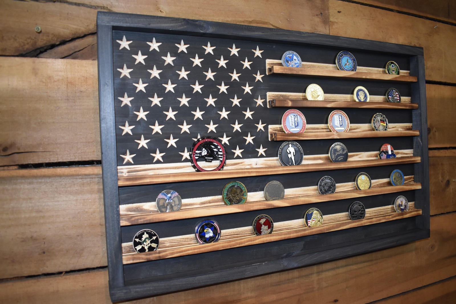 Challenge Coin Flag Display | Handmade USA Military Coin Holder | Gift Veteran