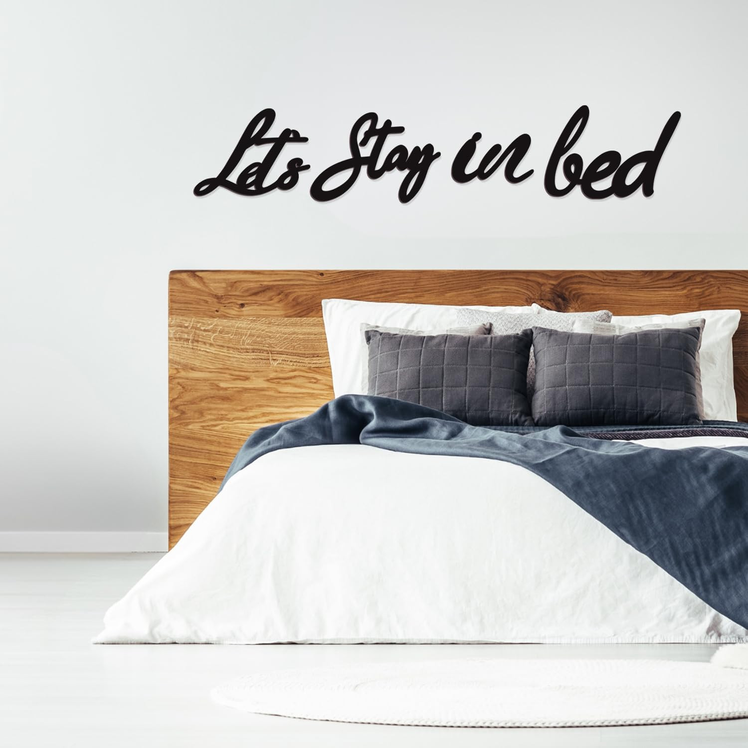 Lets Stay in Bed Wooden Sign, above Bed Wall Decor Master Bedroom Art | Cozy Gue