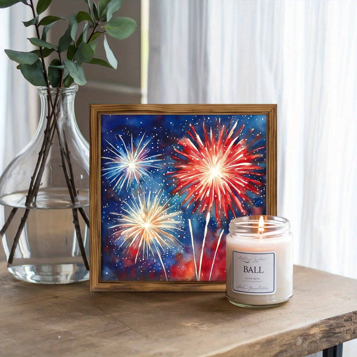 Patriotic USA Fireworks Wooden Plaque Happy 4th Of July Independence Day Decor