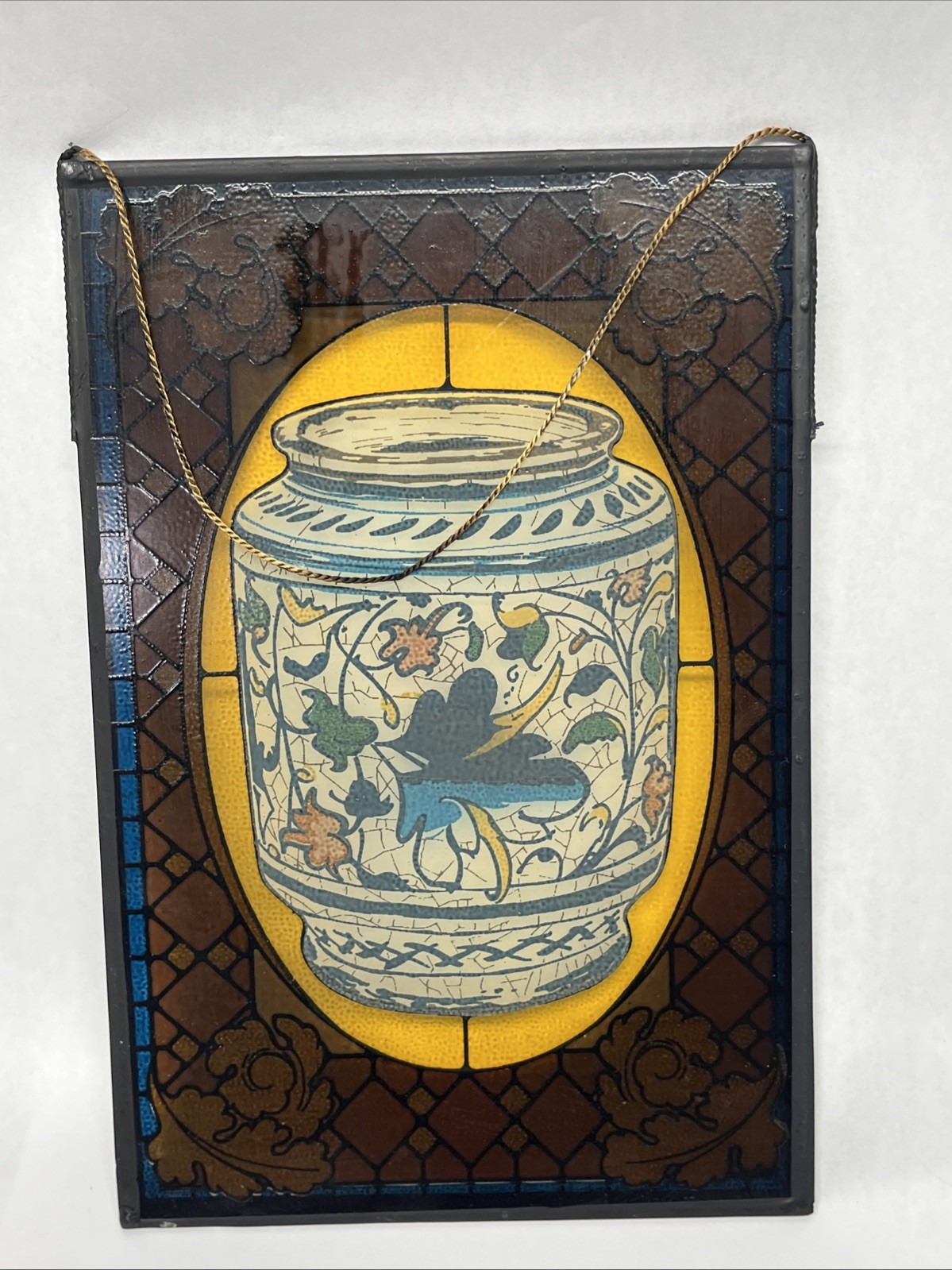RX Pharmacy Wall Hanging Glass Plaque Vintage 9”x 6” Sun catcher Stained like
