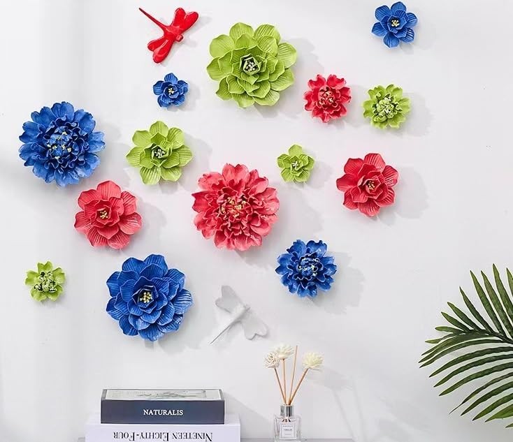 AMERRY 3D Flower Wall Art – Handmade Porcelain Decor (Blue, Crape Myrtle, 3.54″)