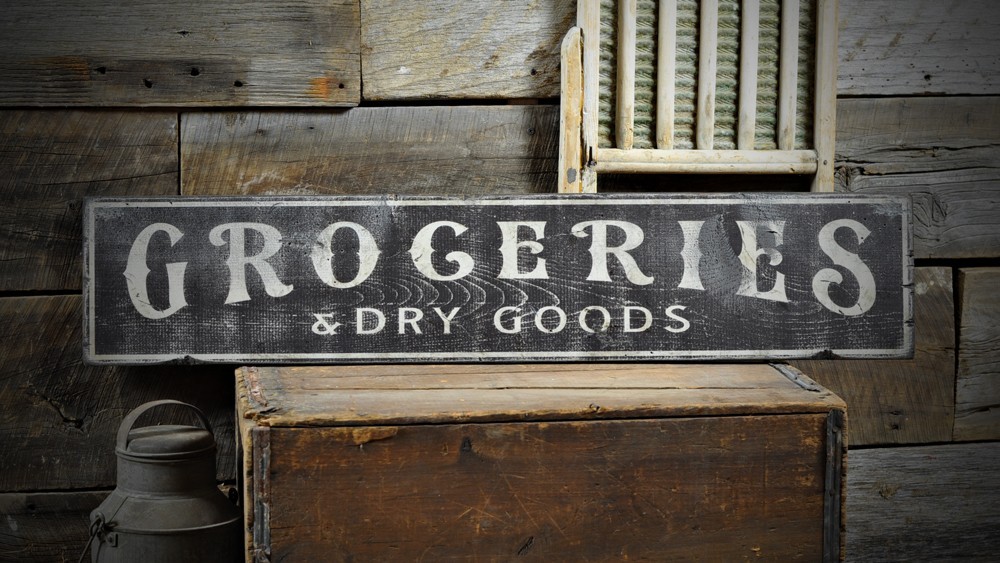 Groceries & Dry Good Distressed Sign -Rustic Hand Made Vintage Wooden