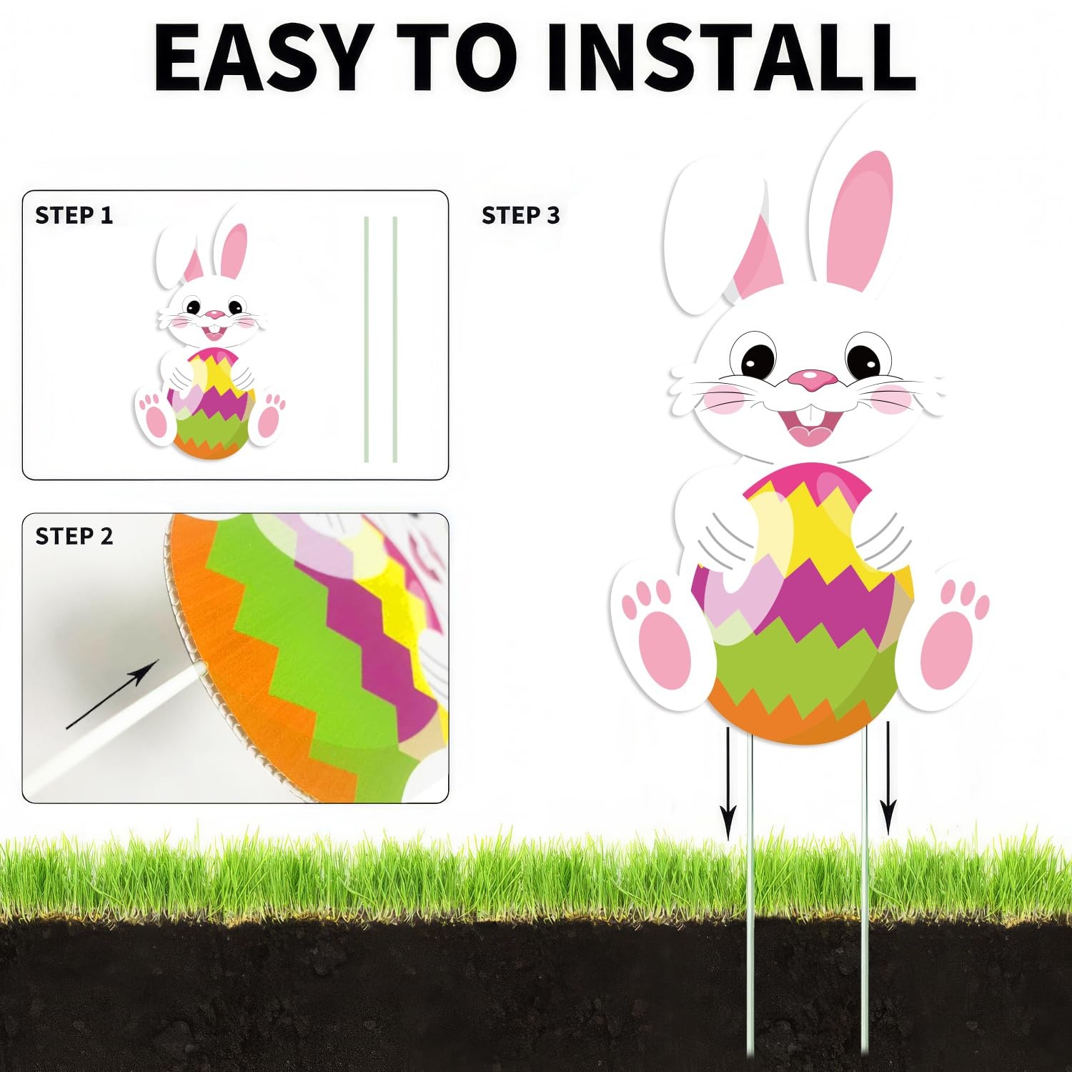 15 Inch Colorful Easter Yard Sign Cute Bunny Chick Egg Stakes Decor 6 PCS