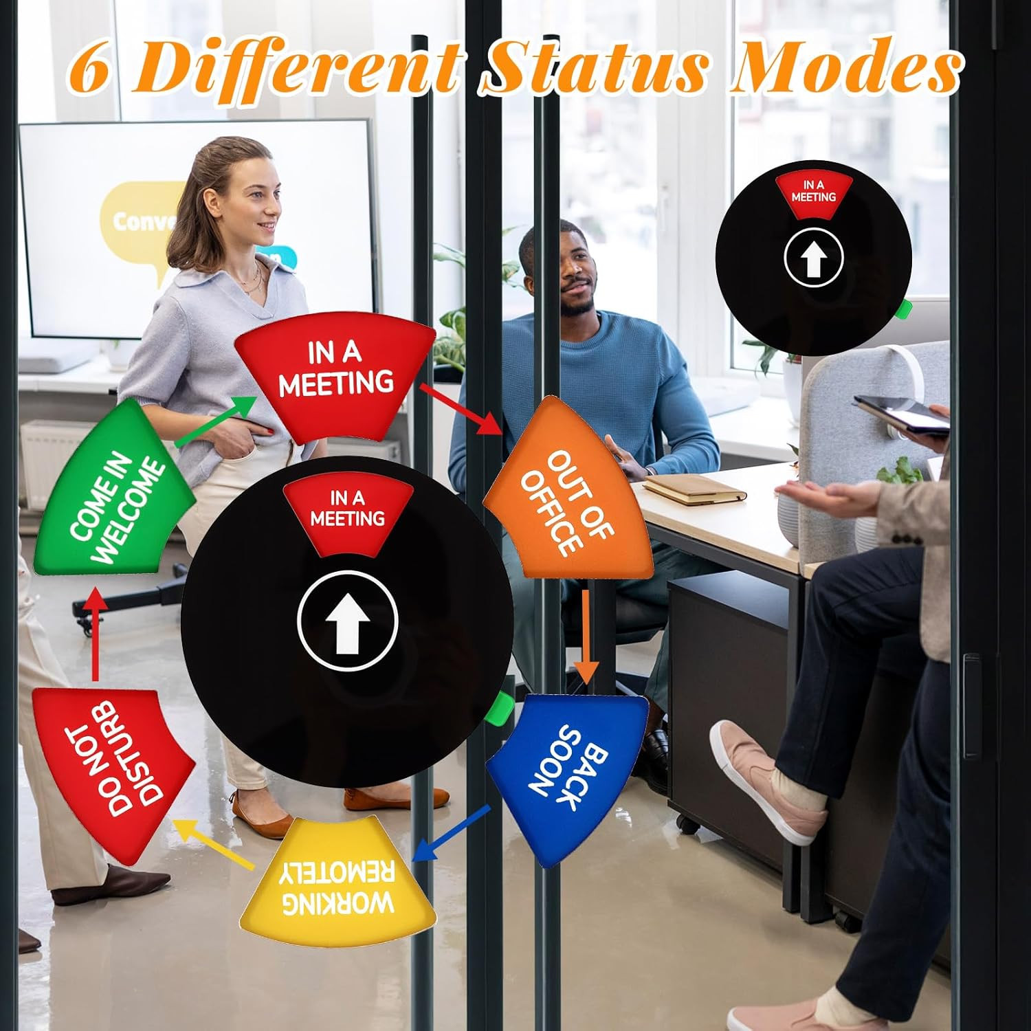 Rotating Office Door Sign – 6 Options for Privacy and Availability (Black)