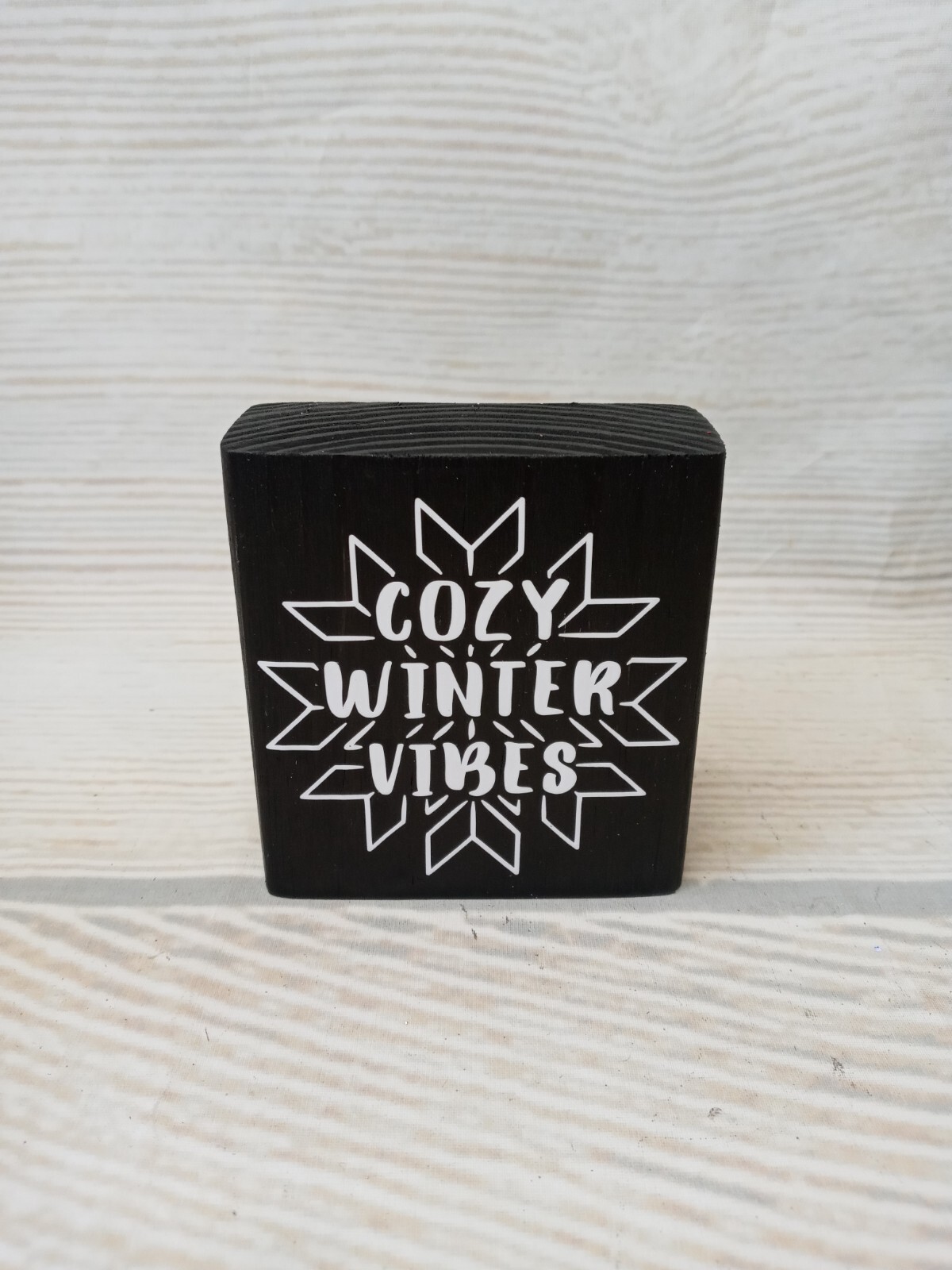 New! “Cozy Winter Vibes” Chunky Wood Block Sign Tier Tray Christmas Snowflake ~