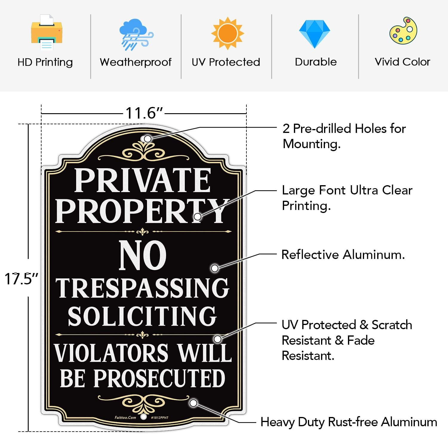Private Property No Trespassing Sign, Violators Will Be Prosecuted, 17.5 x 11…