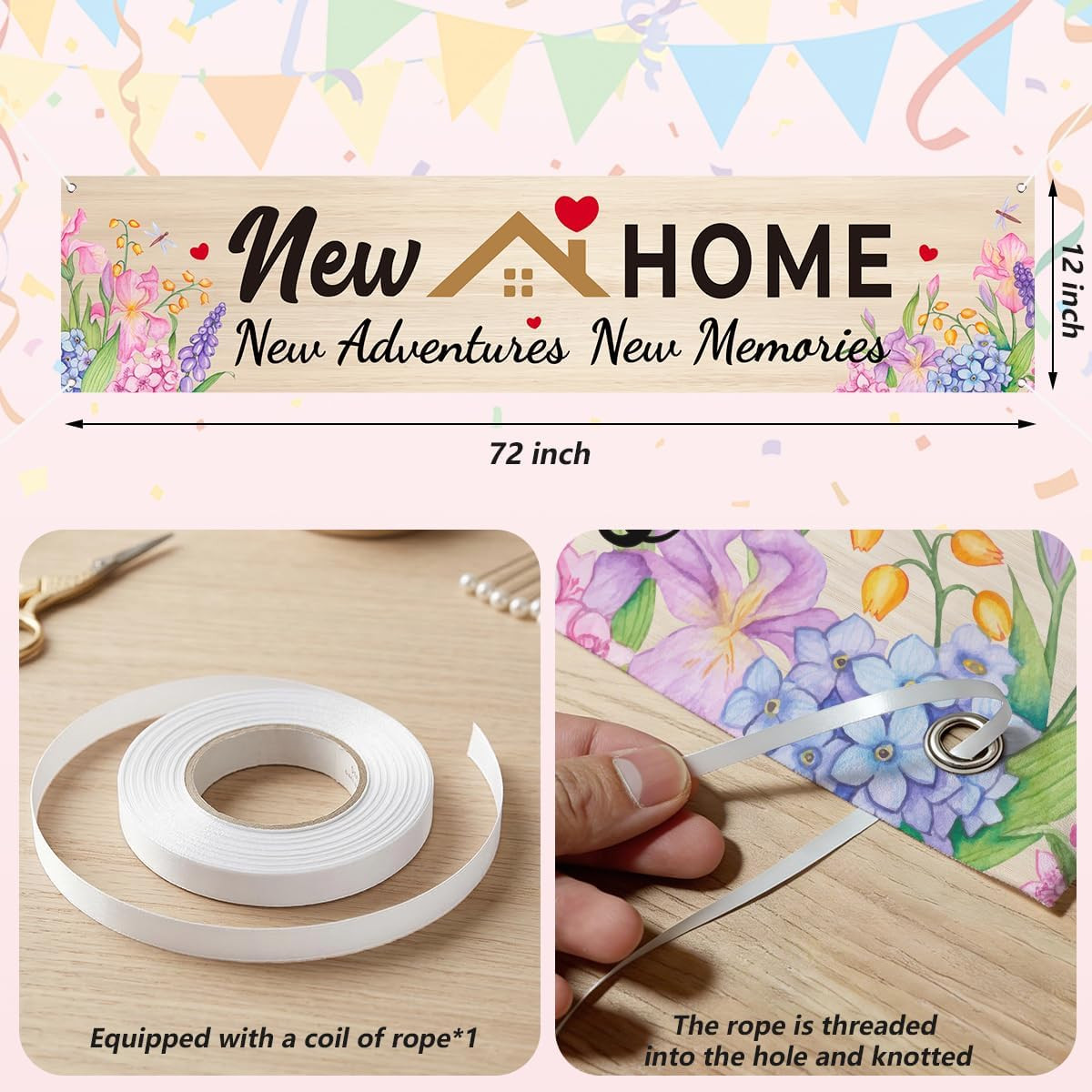 New Home New Adventures New Memories Banner, Housewarming Welcome Home Banner