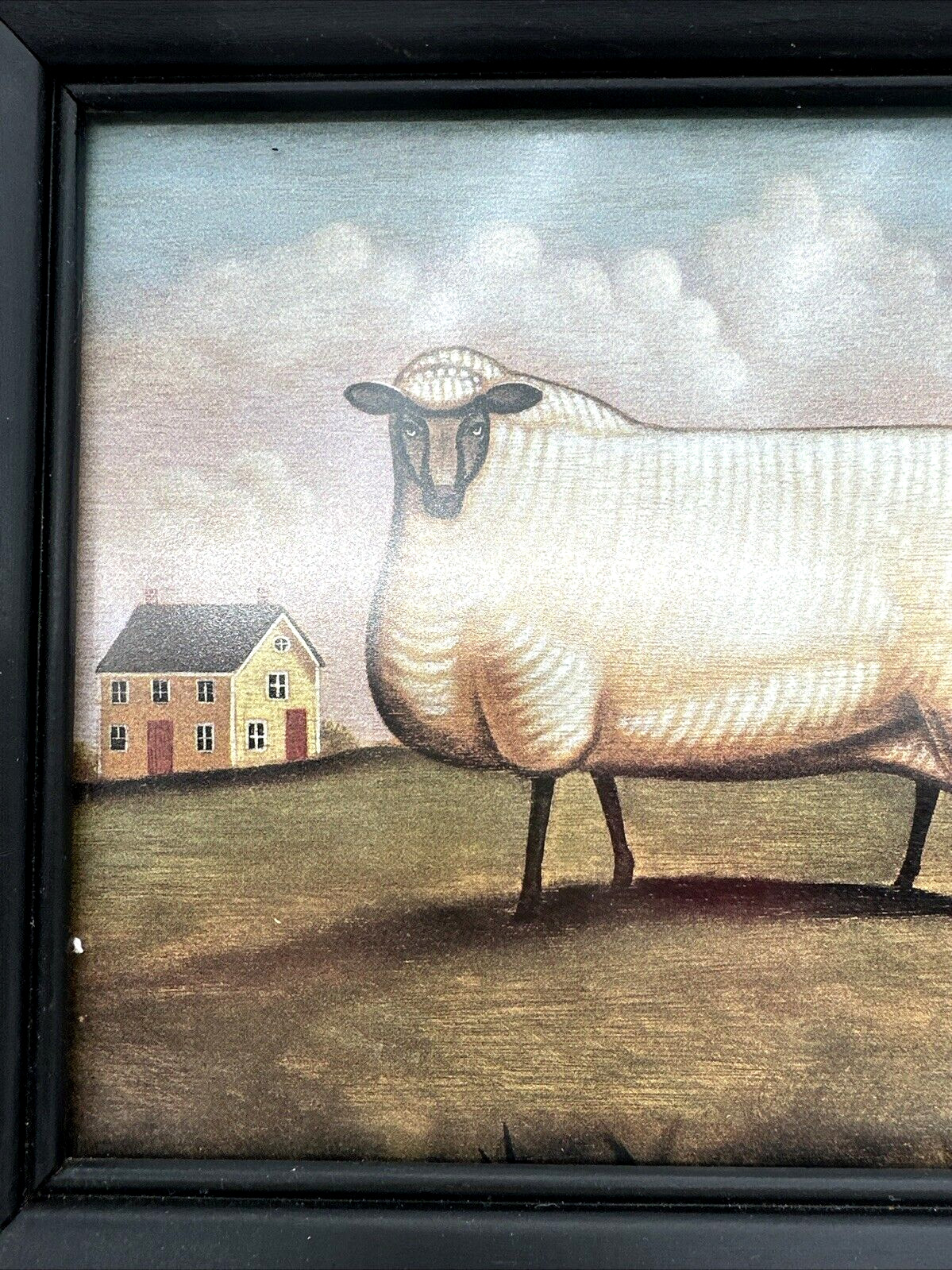Barnyard Animal Wall Hangings, Lot of 2, Sheep/Pig, Wood Frame, used (BB7)