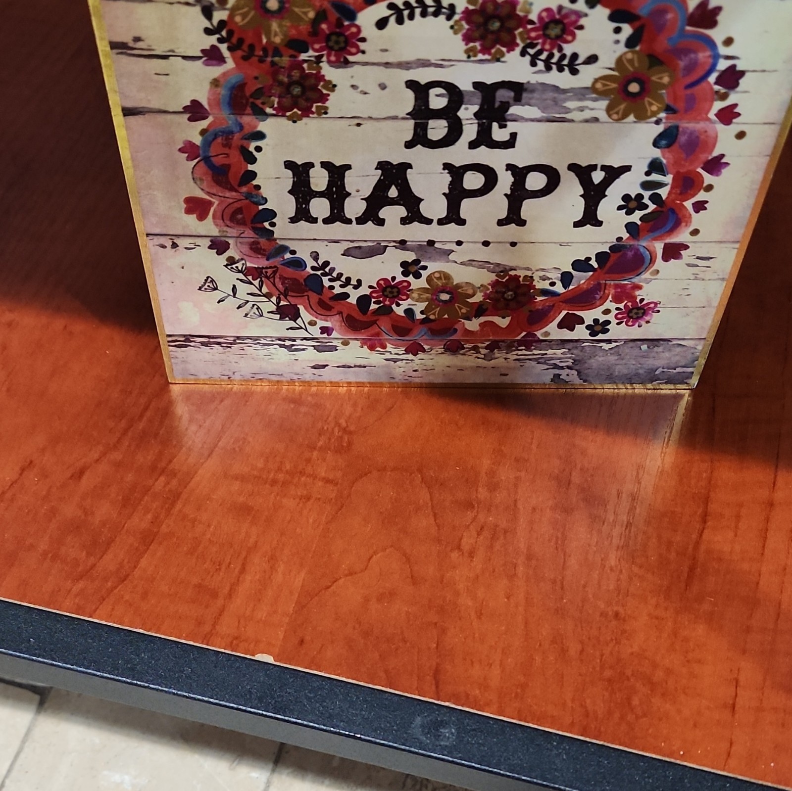 Natural Life Be Happy Inspirational Floral Wood Plaque 6×6 Rustic Freestanding
