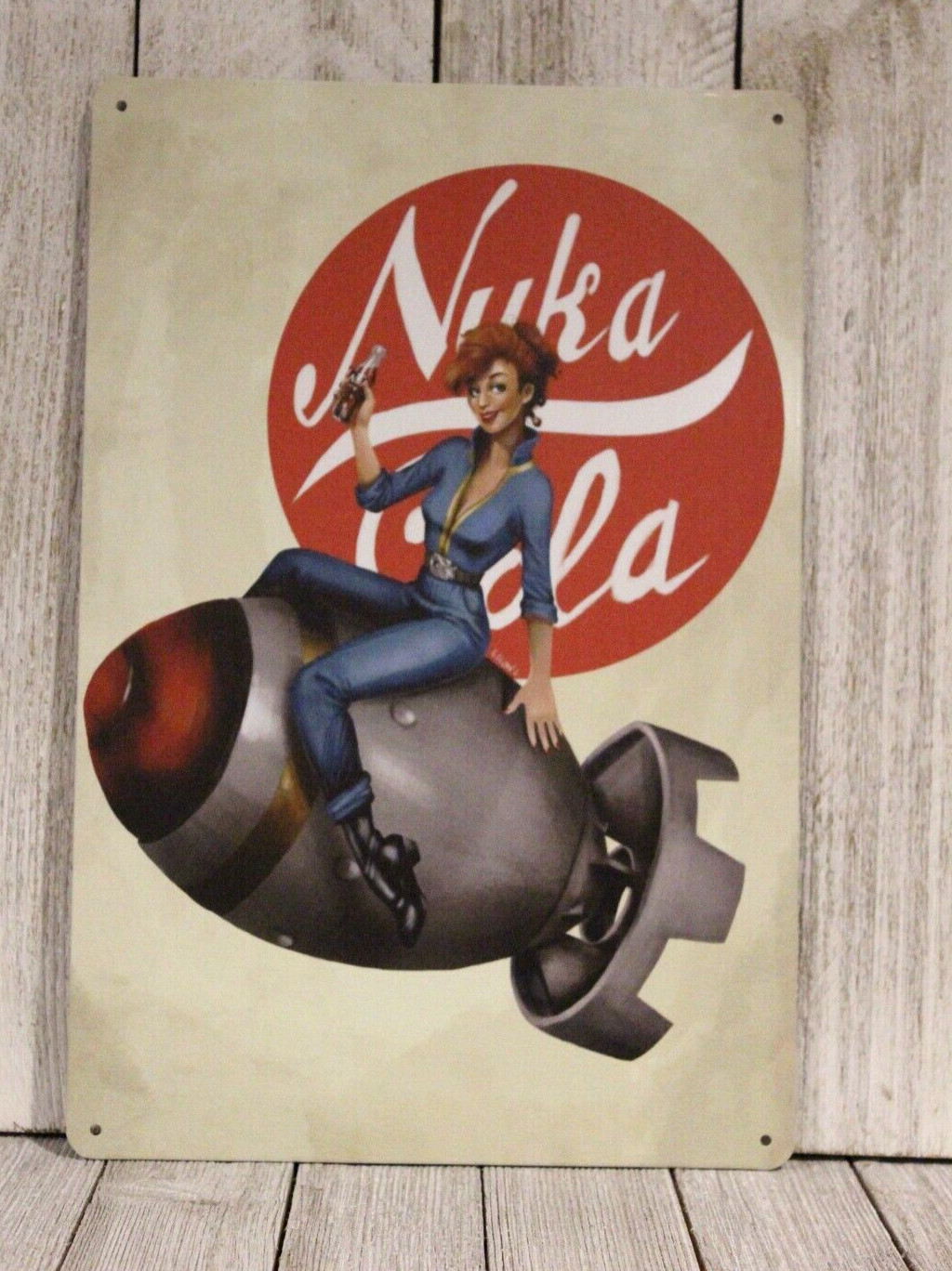 Nuka Cola Tin Metal Sign Poster Vintage Rustic Look Fallout Video Game Gamer Art