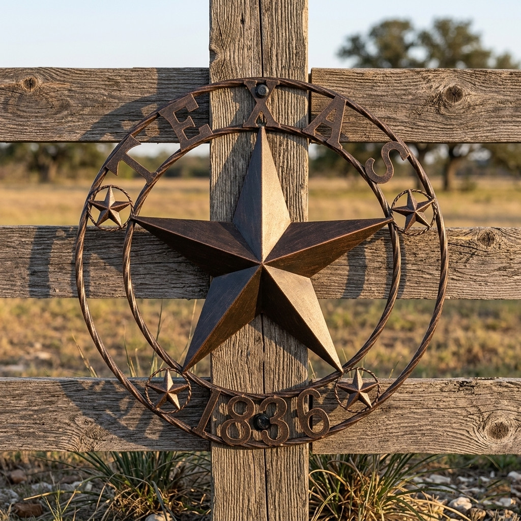 Texas 1836 Metal Barn Star Circle Rope Ring Rustic Brown Copper Finish 24 inch