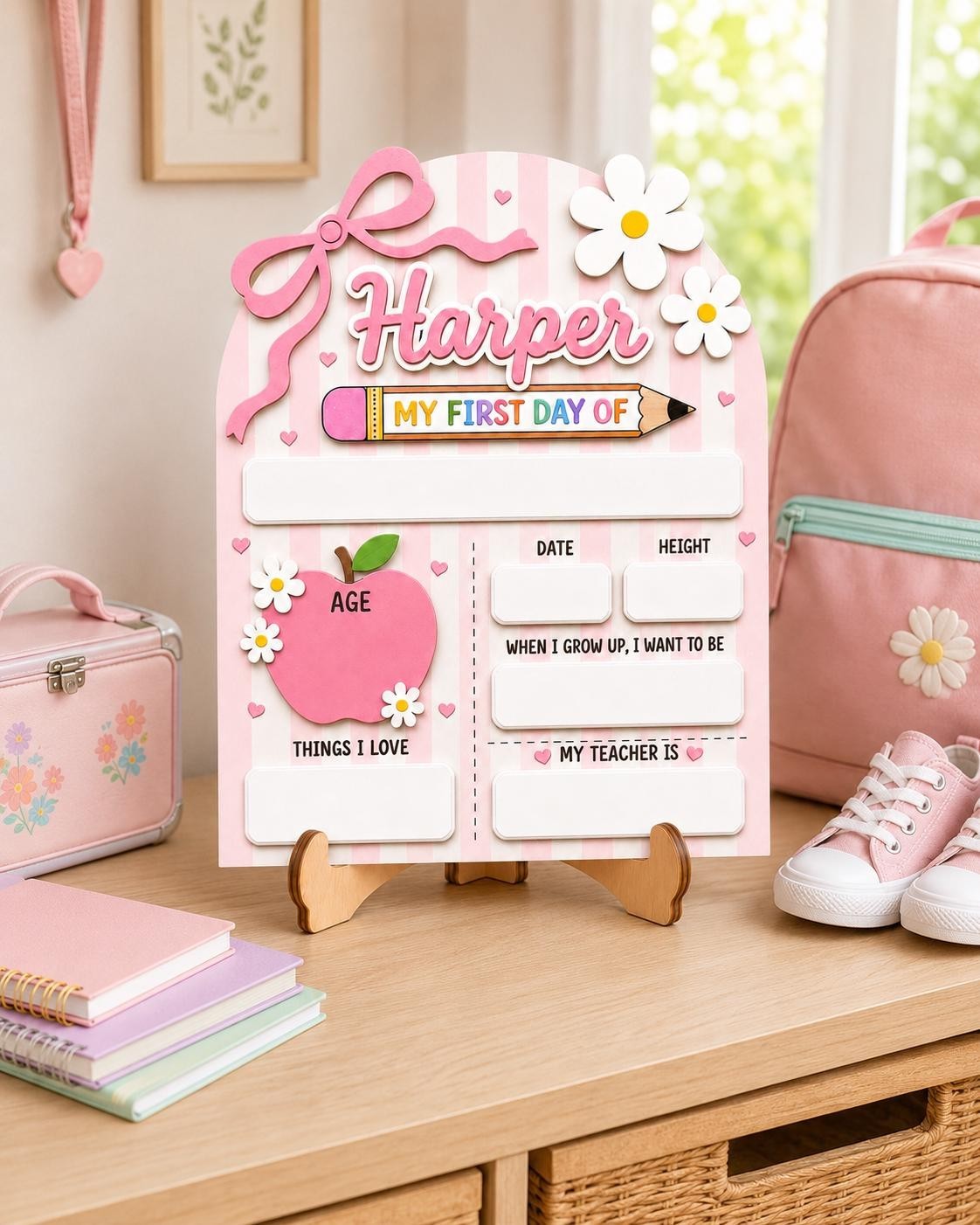 Coquette First Day School Sign, Reusable Wooden Photo Prop for Girls