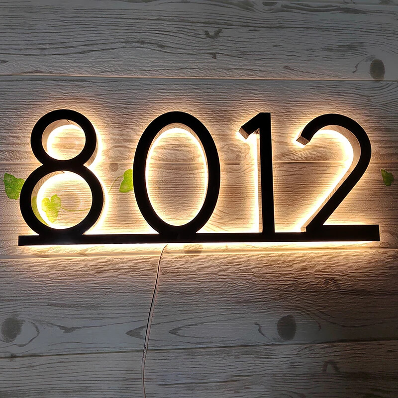 LED House Number Light Home Door Plates Illuminated Letter Sign Address Plaque
